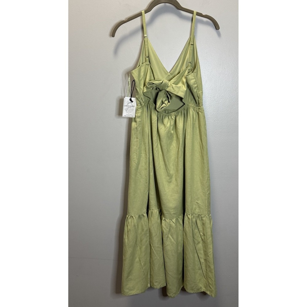 Japna Singh Dress Women's Size Small Green Tiered Bottom Lined Chest Linen Blend - Picture 5 of 10